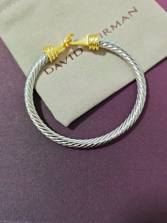 David Yurman Jewelry - Two-Tone Cable Bangle Bracelet, Sterling Silver & Gold Hook Clasp